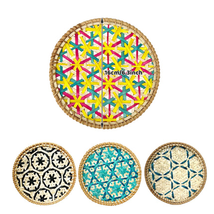 4PCS Bamboo Woven Cup Mat Bowl Pad Heat-Resistant For Home Kitchen Dining Table