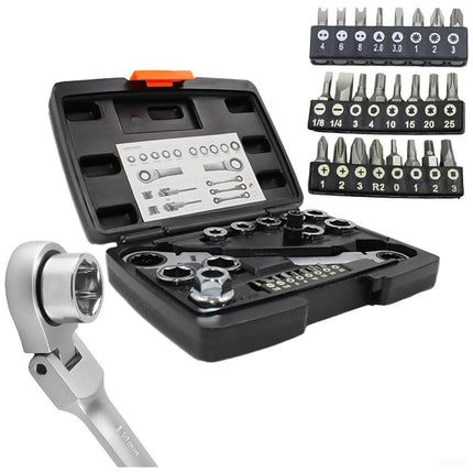 36PCS Flex Head Ratchet Wrench Set Standard Combination Spanner Car Repair Use