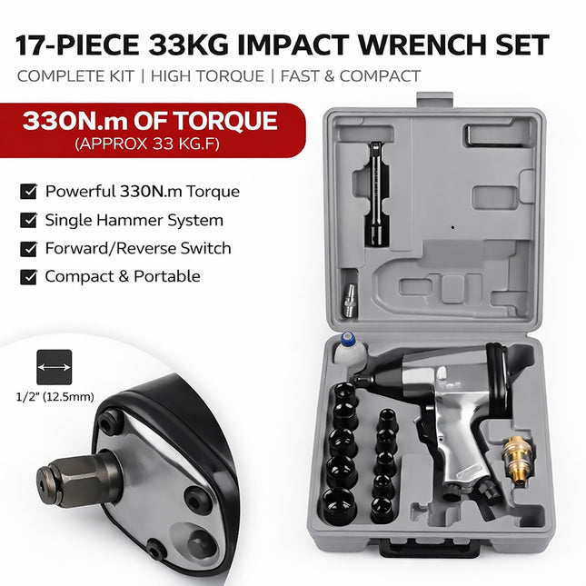 17PCS Industrial Impact Wrench 1/2 Inch High Torque with Sockets Case Car Repair
