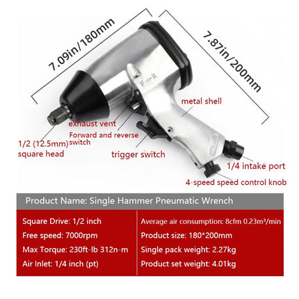 17PCS Industrial Impact Wrench 1/2 Inch High Torque with Sockets Case Car Repair