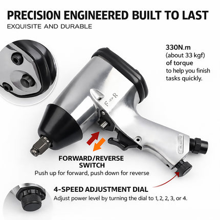 17PCS Industrial Impact Wrench 1/2 Inch High Torque with Sockets Case Car Repair