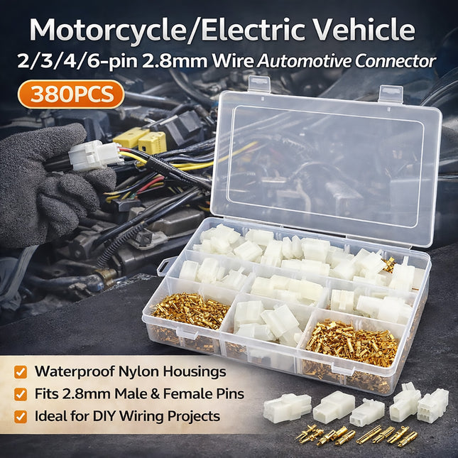 380PCS Motorcycle Electric Vehicle Wire Connector Kit 2/3/4/6 Pin 2.8mm Terminal