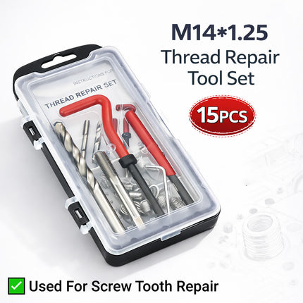 15PCS Car Thread Repair Tool Set M14x1.25 Helical Insert Tap Installation Kit