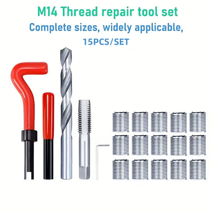 15PCS Car Thread Repair Tool Set M14x1.25 Helical Insert Tap Installation Kit