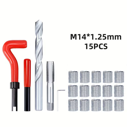 15PCS Car Thread Repair Tool Set M14x1.25 Helical Insert Tap Installation Kit