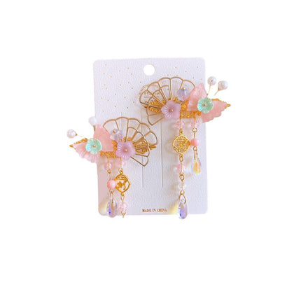 2Pcs Hanfu Flower Hair Clip Pearl Tassel Butterfly Hairpin Female/Children Party - Aimall