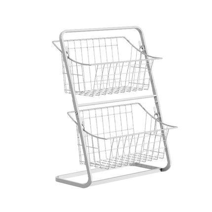 2 Tier Detachable Wire Storage Rack White Metal Basket Stand for Bathroom Desk