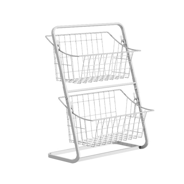 2 Tier Detachable Wire Storage Rack White Metal Basket Stand for Bathroom Desk