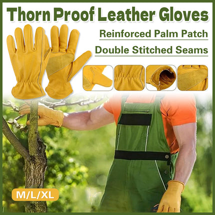 Golden Yellow Cowhide Work Gloves Full Finger Gardening DIY Home Maintenance Use