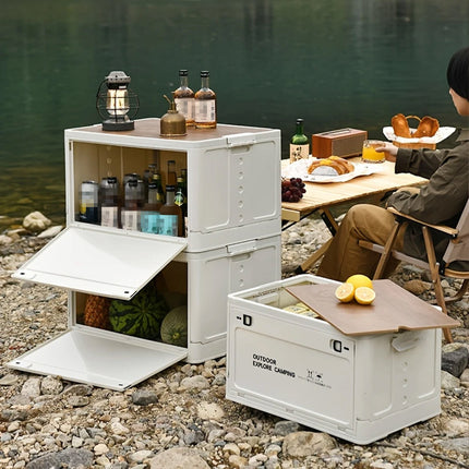 Folding Storage Box With Side Door And Wheels Outdoor Camping Equipment Carrier