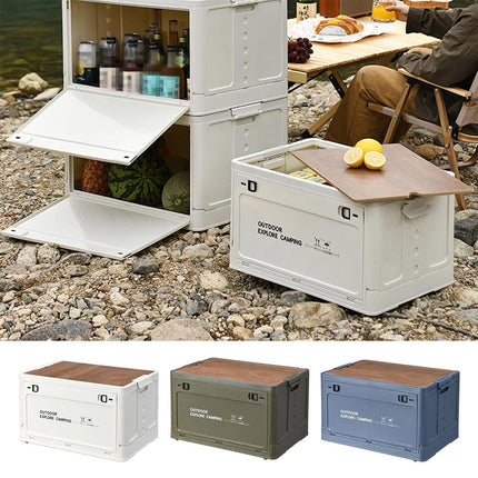 Folding Storage Box With Side Door And Wheels Outdoor Camping Equipment Carrier
