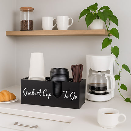 Wood Coffee Cup Straw Holder 3-Compartment for Kitchen Café Countertop Storage