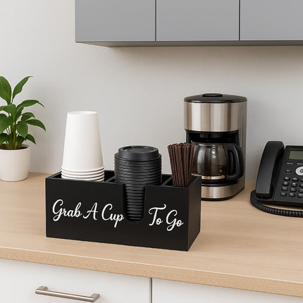 Wood Coffee Cup Straw Holder 3-Compartment for Kitchen Café Countertop Storage