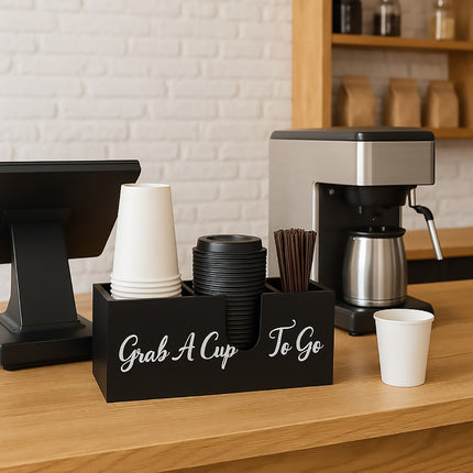 Wood Coffee Cup Straw Holder 3-Compartment for Kitchen Café Countertop Storage