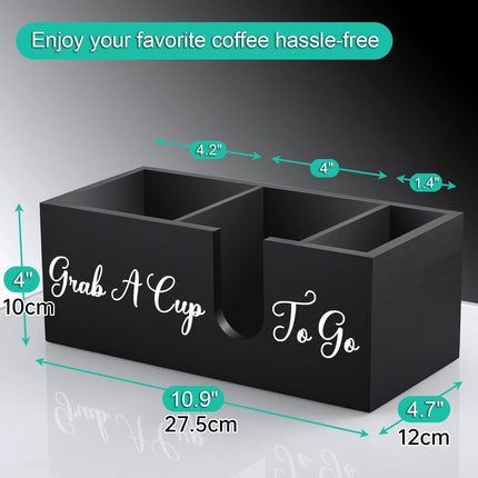 Wood Coffee Cup Straw Holder 3-Compartment for Kitchen Café Countertop Storage