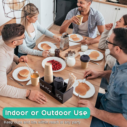 Wood Coffee Cup Straw Holder 3-Compartment for Kitchen Café Countertop Storage