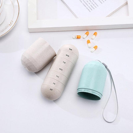 Sealed 7 Compartment Rotating Pill Box Weekly Travel Capsule Organizer Case