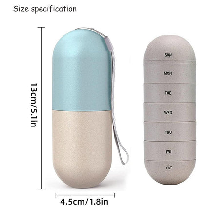 Sealed 7 Compartment Rotating Pill Box Weekly Travel Capsule Organizer Case