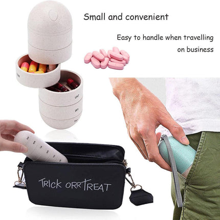 Sealed 7 Compartment Rotating Pill Box Weekly Travel Capsule Organizer Case