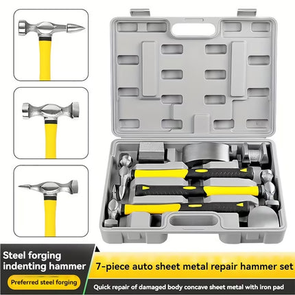 7PCS Automotive Body Repair Hammer Kit Handle Chisel Mallet Dent Remove Tool