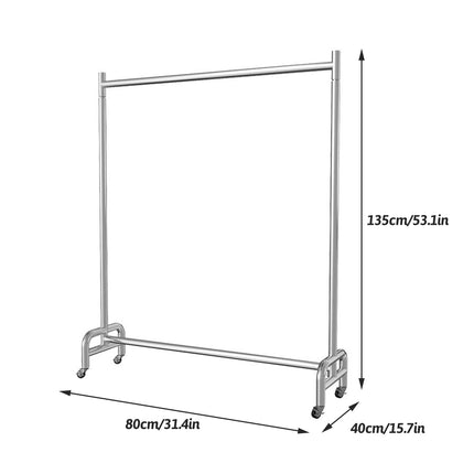 Floor-Standing Mobile Garment Rack with Wheels Clothes Display Stand Sturdy