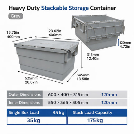 Heavy Duty Stackable Plastic Storage Box Container Warehouse Moving Tote Bin