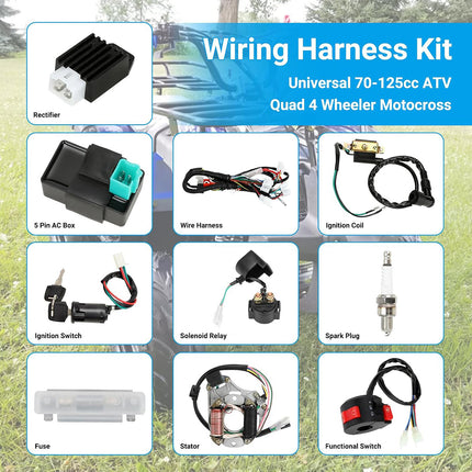 50–110CC 4 Stroke ATV Motorcycle Wiring Harness Kit CDI Ignition System Non GY6