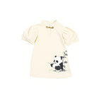Short Sleeve Panda Print Dress Summer Outfit with Mandarin Collar for Girls