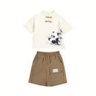 Boys Short Sleeve Panda Print Summer Cotton Outfit Casual Two Piece Set