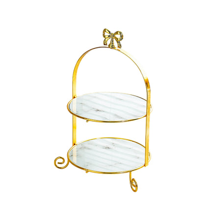 2 Tier Display Stand Gold Metal Frame Marble Trays 21x37cm for Party Wedding