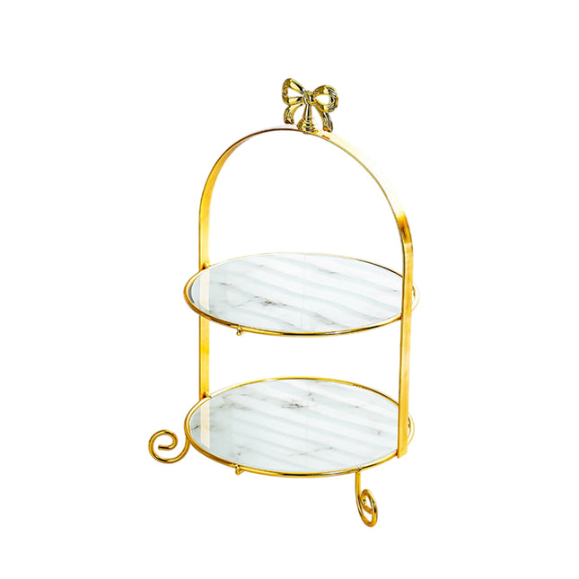 2 Tier Display Stand Gold Metal Frame Marble Trays 21x37cm for Party Wedding