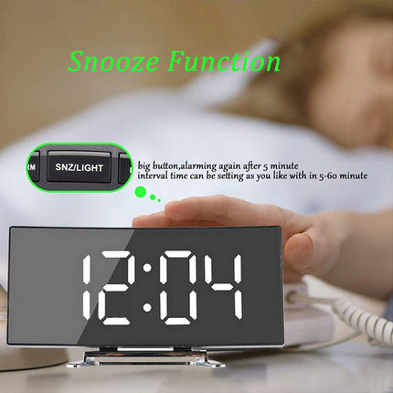 Electronic Alarm Clock LED Display Screen Curved Design Digital Clock Bedroom