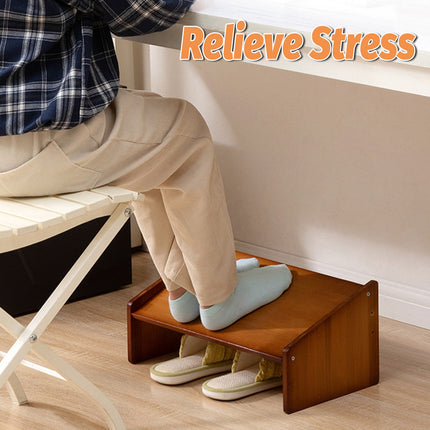 Home Office Bamboo Under Desk Footrest Adjustable Height Wooden Foot Rest Stool