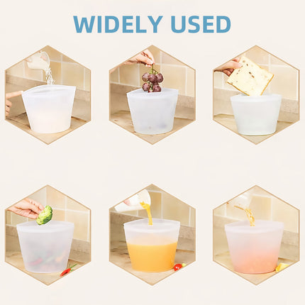 3Pcs Food-Grade Silicone Storage Bags With Zip Seal Reusable Freezer Pouch Use