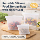 3Pcs Food-Grade Silicone Storage Bags With Zip Seal Reusable Freezer Pouch Use