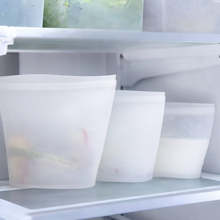 3Pcs Food-Grade Silicone Storage Bags With Zip Seal Reusable Freezer Pouch Use