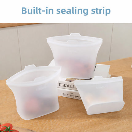 3Pcs Food-Grade Silicone Storage Bags With Zip Seal Reusable Freezer Pouch Use