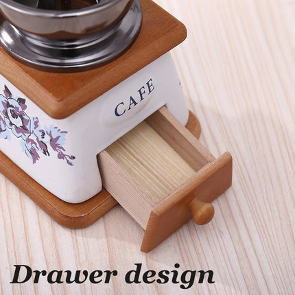 Hand Crank Coffee Grinder Vintage Ceramic Wood Manual Mill 10 x 10 x 16cm