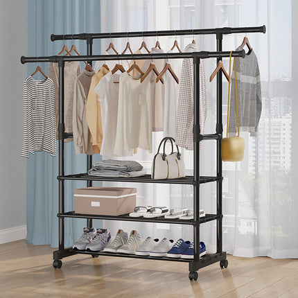 3-Tier Adjustable Height Rolling Clothes Rack Retractable Moveable with Wheels