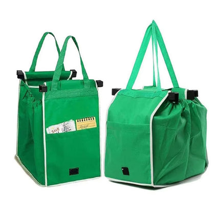 4 x Reusable Supermarket Shopping Trolley Clip-on Large Foldable Grab Handle Bag