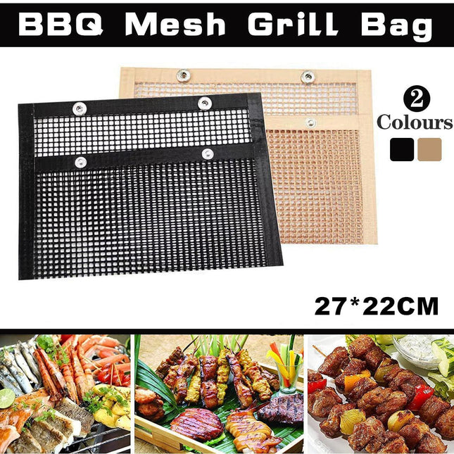 27*22CM Bbq Barbeque Mesh Bag Grill Grid Nonstick Reusable Grilling Baking Net - Aimall
