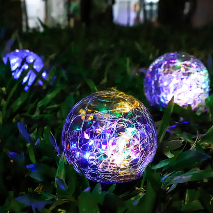 2PCS Solar Cracked Ball Garden Lights Outdoor Decor Glowing Landscape Lanterns