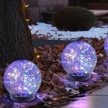 2PCS Solar Cracked Ball Garden Lights Outdoor Decor Glowing Landscape Lanterns