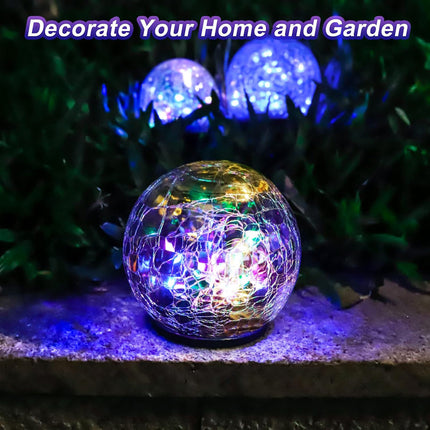 2PCS Solar Cracked Ball Garden Lights Outdoor Decor Glowing Landscape Lanterns