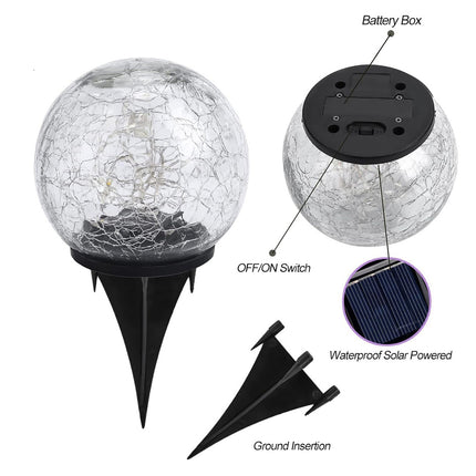 2PCS Solar Cracked Ball Garden Lights Outdoor Decor Glowing Landscape Lanterns