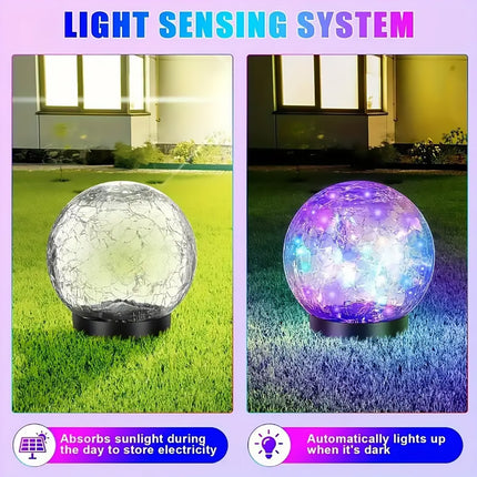 2PCS Solar Cracked Ball Garden Lights Outdoor Decor Glowing Landscape Lanterns