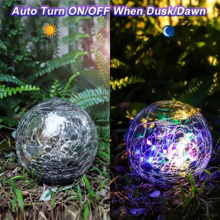 2PCS Solar Cracked Ball Garden Lights Outdoor Decor Glowing Landscape Lanterns
