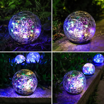 2PCS Solar Cracked Ball Garden Lights Outdoor Decor Glowing Landscape Lanterns