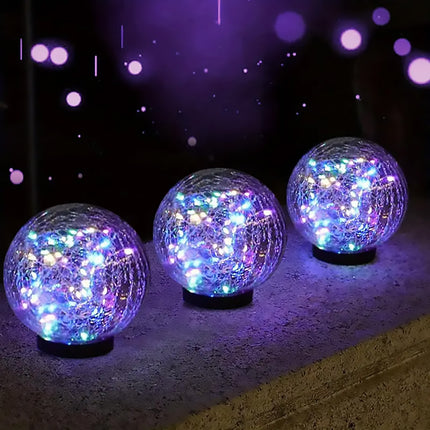 2PCS Solar Cracked Ball Garden Lights Outdoor Decor Glowing Landscape Lanterns