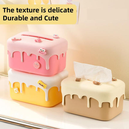 Cream Tissue Box Desktop Paper Holder Decorative Cardboard Napkin Storage Case